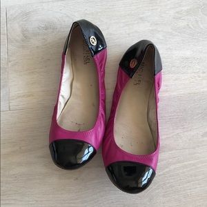 Pink and black shoes